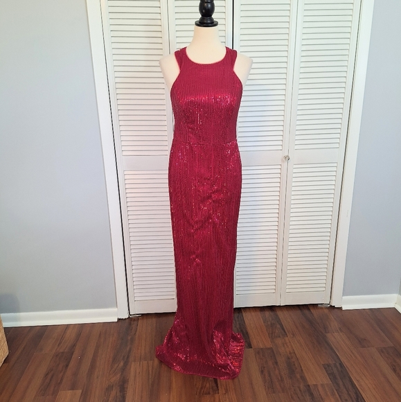 Adrianna papell halter sequin body form dress sz 6 - Picture 3 of 8